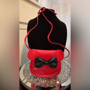 Red Mouse Ear Crossbody Bag with Black Bow